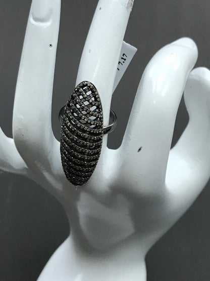 Pave Diamond Ring .925 Oxidized Sterling Silver Diamond Ring, Genuine handmade pave diamond Ring Size Approx 1.56"(39 MM)