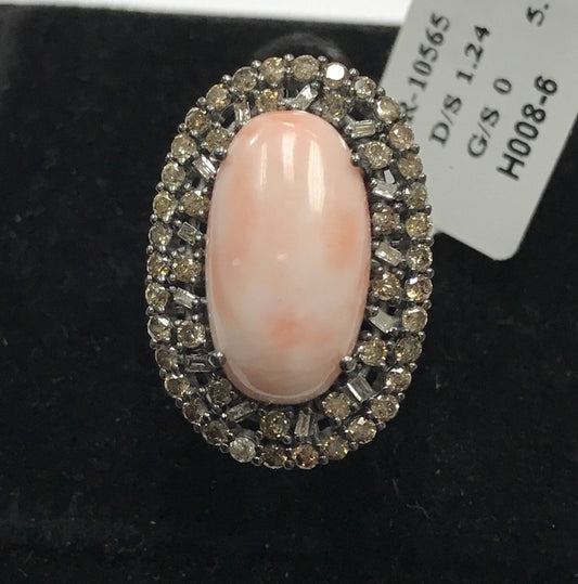 Coral and Diamond Ring