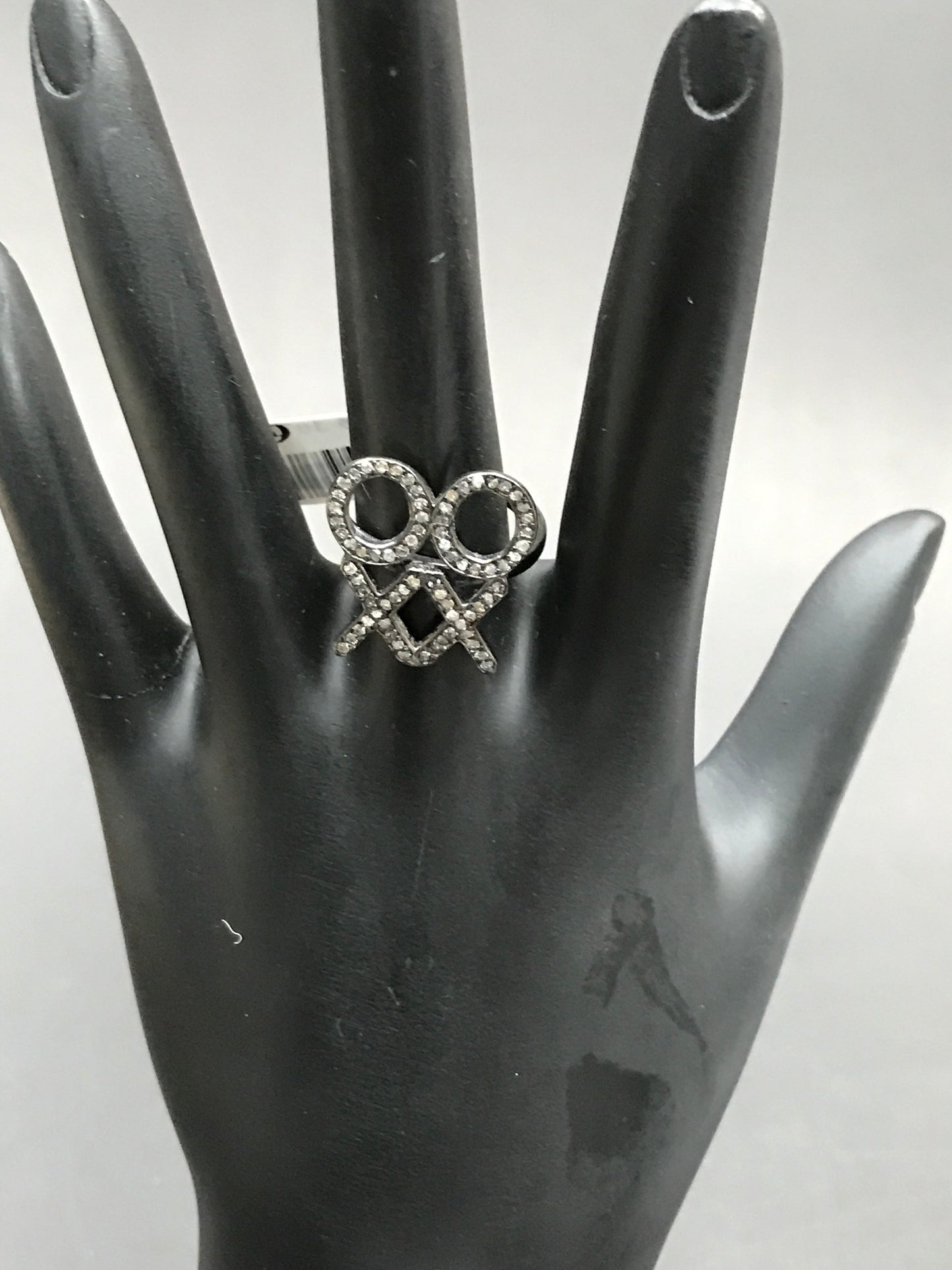 XO Pave Diamond Ring .925 Oxidized Sterling Silver Diamond Ring, Genuine handmade pave diamond Ring Size Approx 0.80"(18 x 20 MM)