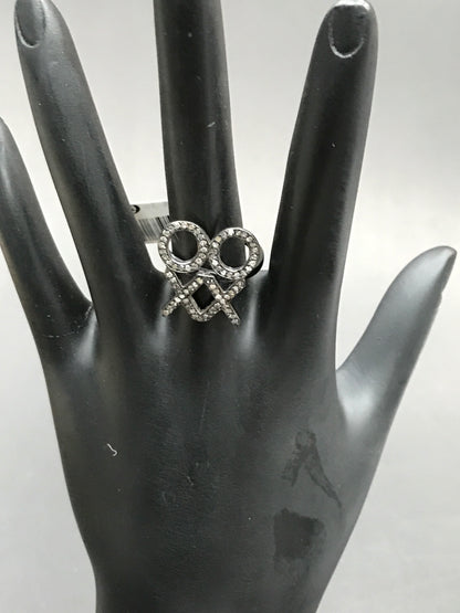 XO Pave Diamond Ring .925 Oxidized Sterling Silver Diamond Ring, Genuine handmade pave diamond Ring Size Approx 0.80"(18 x 20 MM)