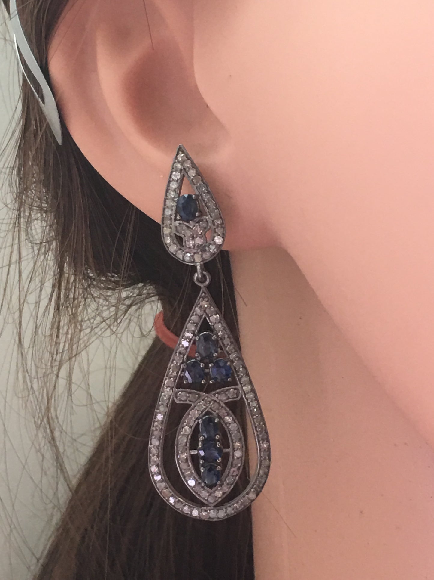 Diamond and Blue Sapphire Earrings