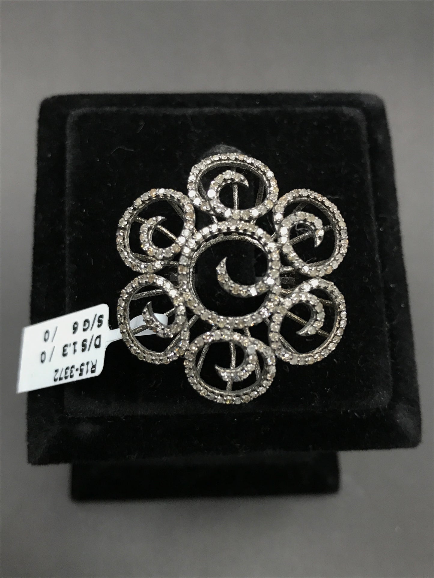 Pave Diamond Ring .925 Oxidized Sterling Silver Diamond Ring, Genuine handmade pave diamond Ring Size Approx 1.36"(34 MM)