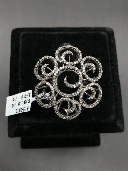 Pave Diamond Ring .925 Oxidized Sterling Silver Diamond Ring, Genuine handmade pave diamond Ring Size Approx 1.36"(34 MM)