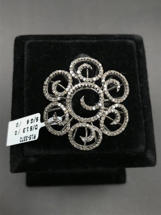 Pave Diamond Ring .925 Oxidized Sterling Silver Diamond Ring, Genuine handmade pave diamond Ring Size Approx 1.36"(34 MM)