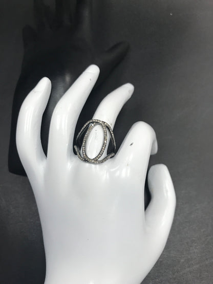 Diamond Round Loop Diamond Ring, Pave Diamond Ring, Pave Round Loop Ring, Approx 21 x 19mm. Sterling Silver