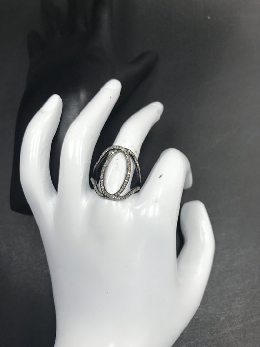 Diamond Round Loop Diamond Ring, Pave Diamond Ring, Pave Round Loop Ring, Approx 21 x 19mm. Sterling Silver