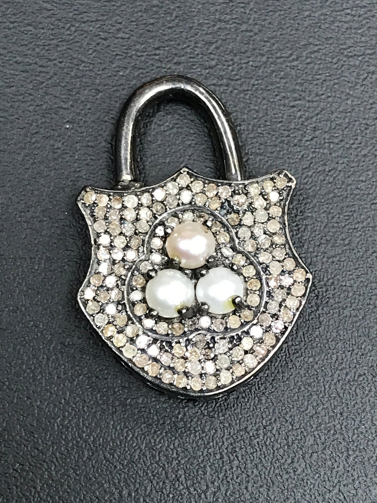 Lock Pearl & Diamond Charm .925 Oxidized Sterling Silver Diamond Charms, Genuine handmade pave diamond Charm Size Approx 1.16"(20 x 29 MM)