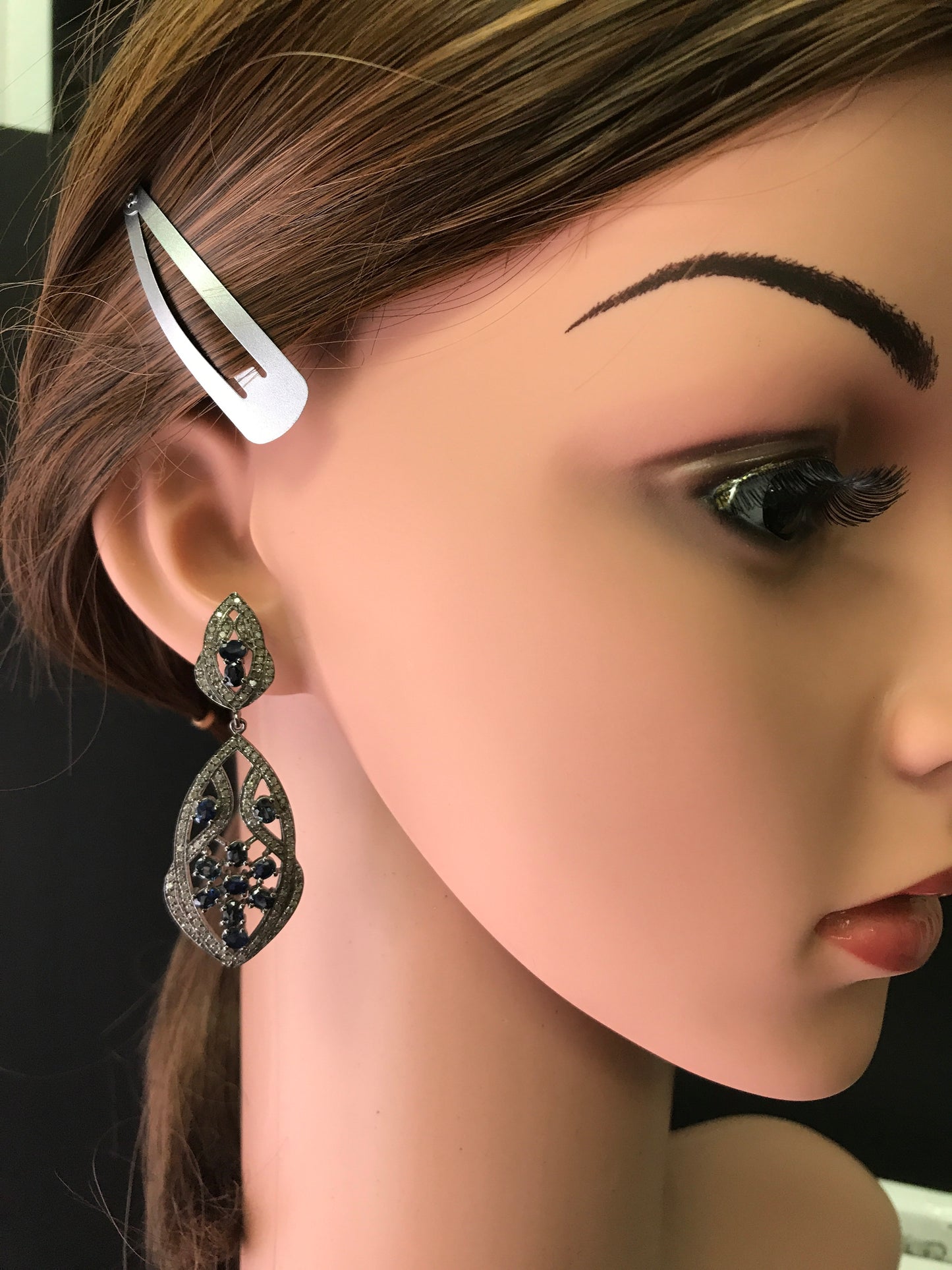 Diamond Earrings with Sapphire Stone