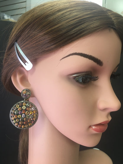 Diamond and Silver Sapphire Earrings