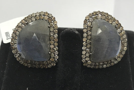Labradorite and Diamond Earring Studs