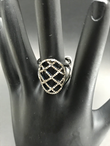 Pave Diamond Ring .925 Oxidized Sterling Silver Diamond Ring, Genuine handmade pave diamond Ring Size Approx 0.96"(24 X 15 MM)