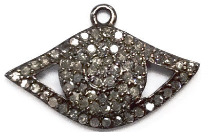 Evil Eye Diamond Charm .925 Oxidized Sterling Silver Diamond Charms, Genuine handmade pave diamond Charm Size 24 x 12 MM