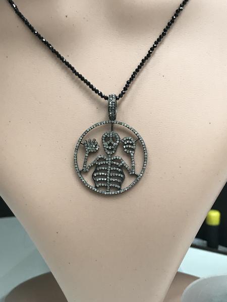Diamond Round Skeleton Pendant, Pave Diamond Pendant,Pave Round Skeleton Necklace, Appx 33 x 35mm. Sterling Silver