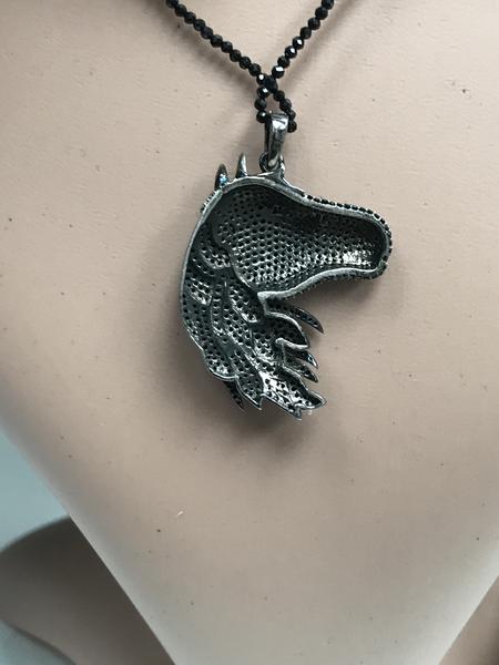 Horse Head Black Spinel Charm, Pave Black Spinel ,Approx 1.52'' ( 30 x 38 mm) Oxidized Silver, Silver ,Black Spinel