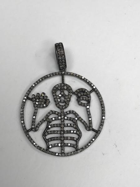 Diamond Round Skeleton Pendant, Pave Diamond Pendant,Pave Round Skeleton Necklace, Appx 33 x 35mm. Sterling Silver