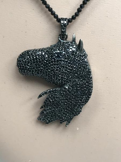Horse Head Black Spinel Charm