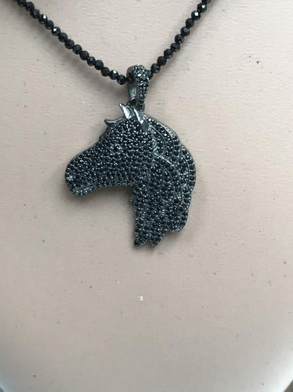 Horse Head Black Spinel Charm