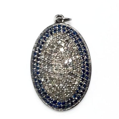 Oval Ruby Diamond Charm .925 Oxidized Sterling Silver Diamond Charms, Genuine handmade pave diamond Charm Size Approx 1.04"(Size 26 x 18 MM)