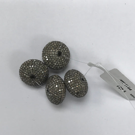 COIN SHAPE DIAMOND SILVER PAVE BEADS