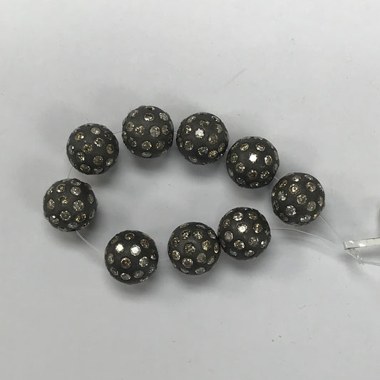 Round Pave Diamond Bead .925 Oxidized Sterling Silver Diamond Beads, Genuine handmade pave diamond Beads.