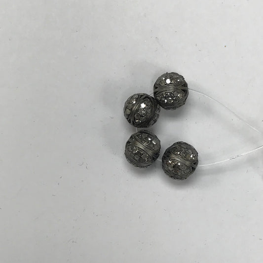 Round Shape Silver Pave Diamond Beads