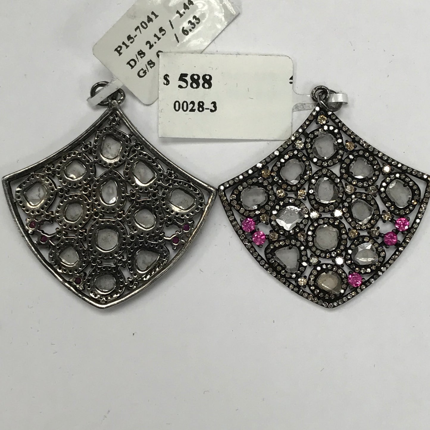 Silver Diamond Pendant With Diamond Slices And Ruby