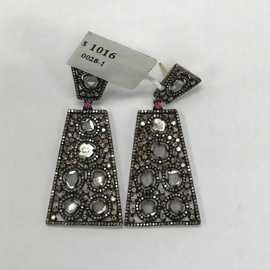 Silver Diamond Earring .925 Oxidized Sterling Silver Diamond Earring, Genuine handmade pave diamond Earring.