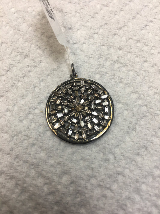 Round Shape Diamond Pendant .925 Oxidized Sterling Silver Diamond Pendant
