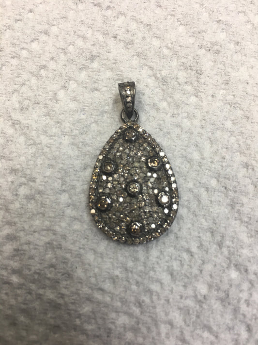 Pear Diamond Pendant .925 Oxidized Sterling Silver Diamond Pendant, Genuine handmade pave diamond Pendant Size Approx 1.16"(29x18 MM)