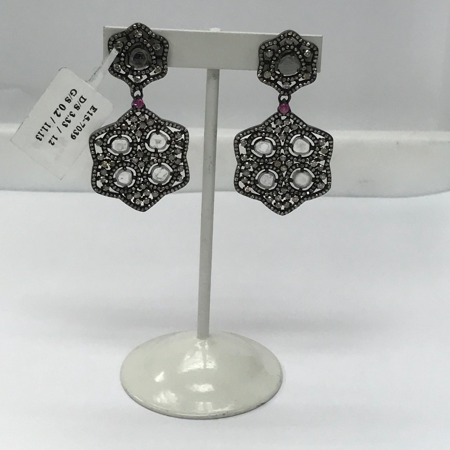 Silver Diamond Earring .925 Oxidized Sterling Silver Diamond Earring, Genuine handmade pave diamond Earring.