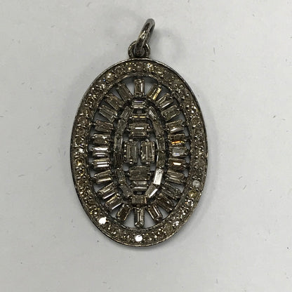Oval Shape Diamond Pendant .925 Oxidized Sterling Silver Diamond Pendant, Genuine handmade pave diamond Pendant.