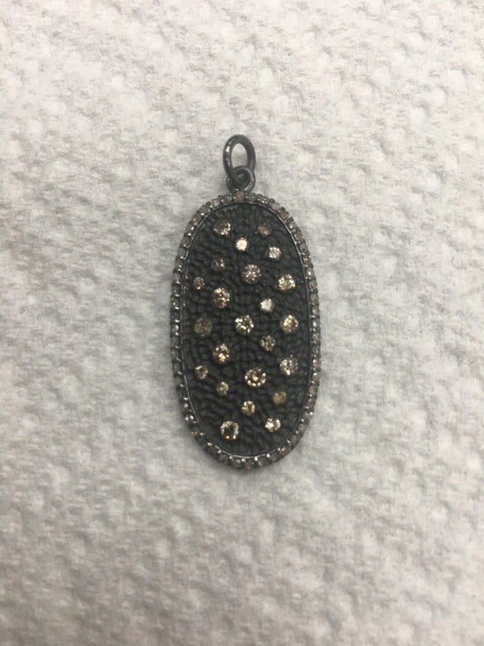 Oval Shape Diamond Pendant .925 Oxidized Sterling Silver Diamond Pendant, Genuine handmade pave diamond Pendant.