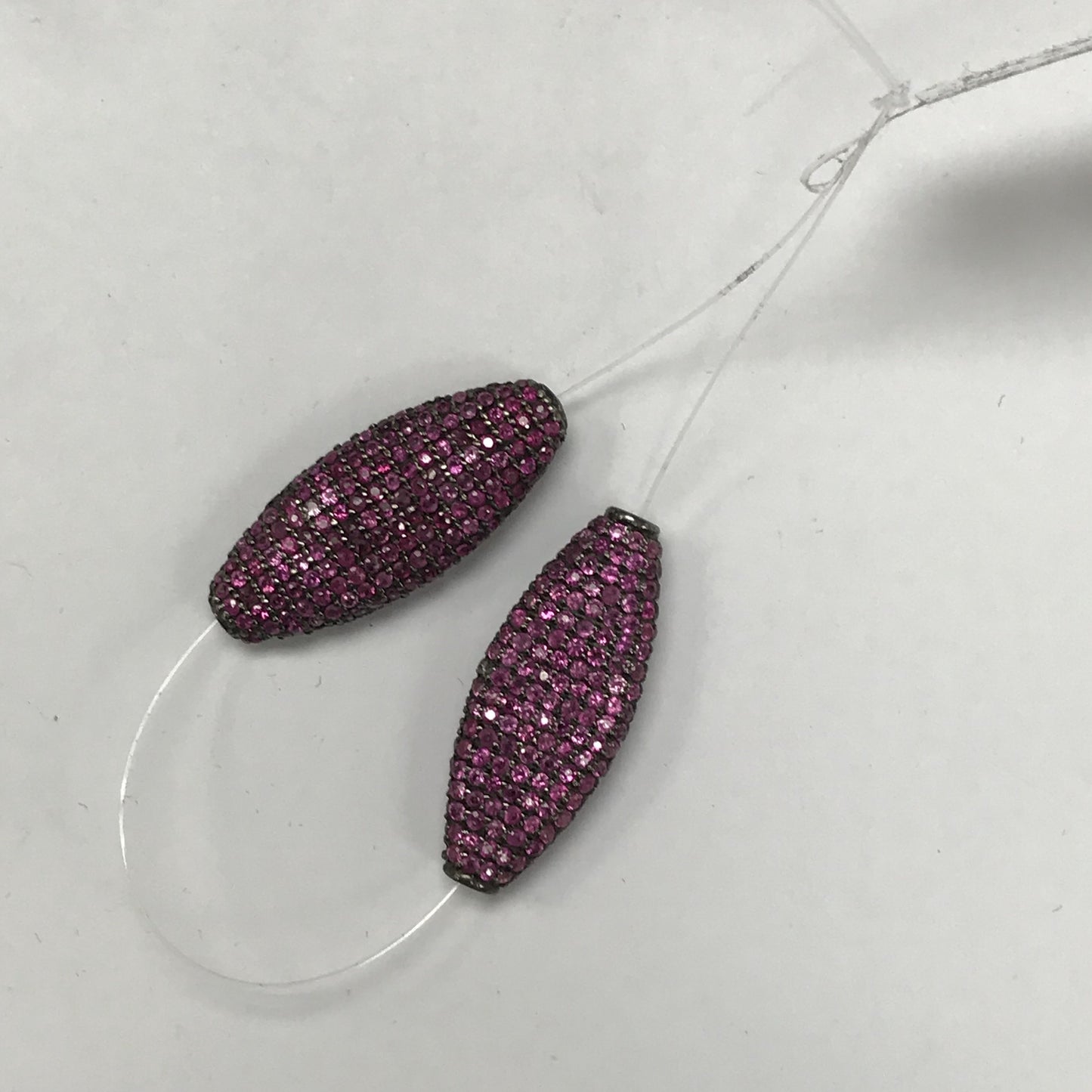 Long Flat Oval Pave Beads Available in Diamond,Blue Sapphire and Ruby