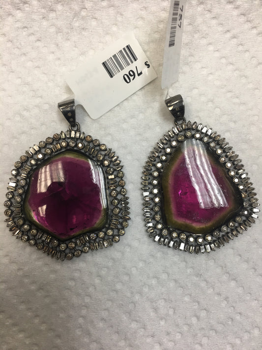Water Melon Bio Tourmaline Slice Diamond Pendants
