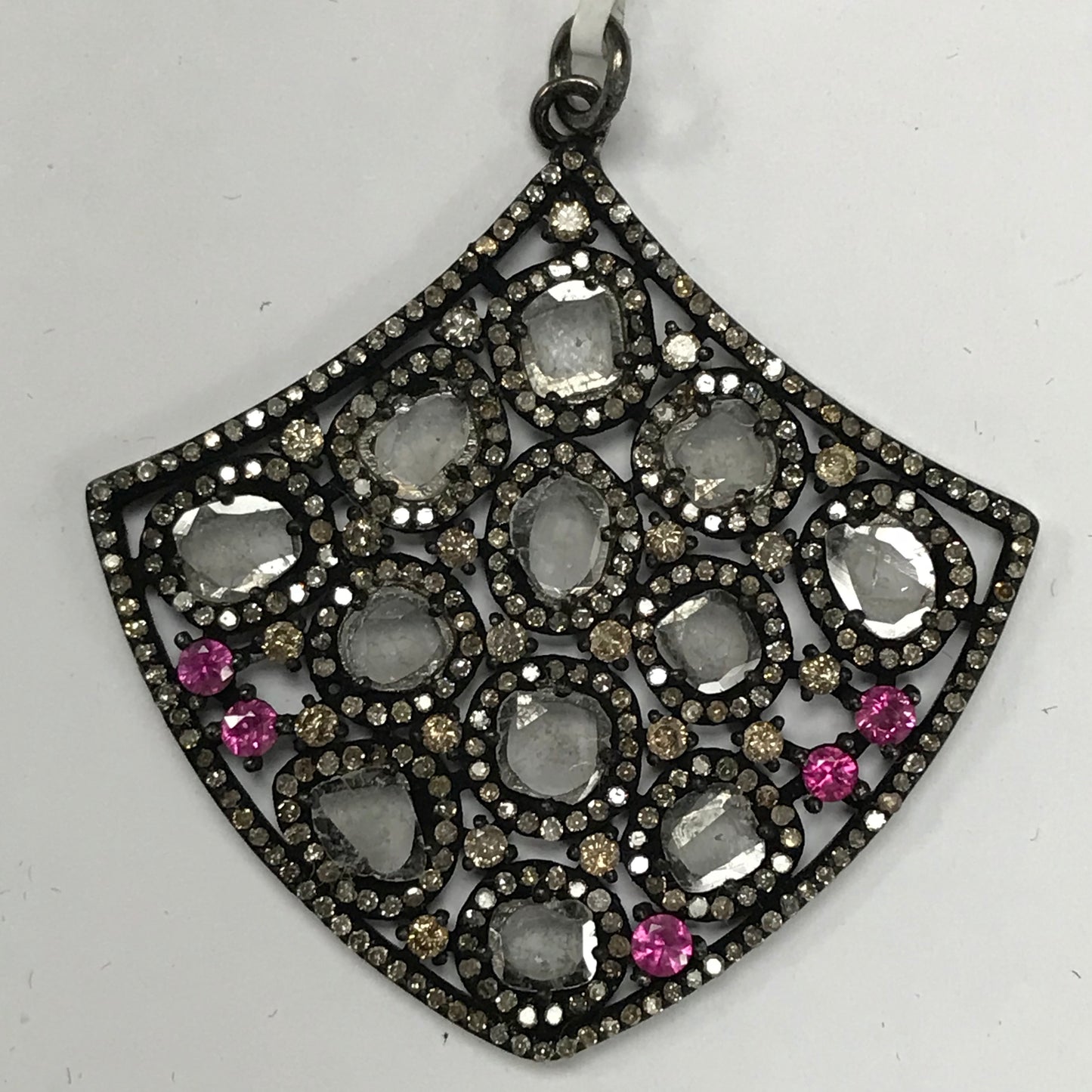 Silver Diamond Pendant With Diamond Slices And Ruby