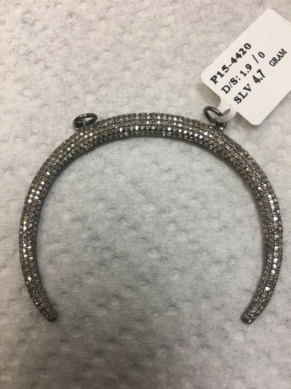 Moon Shape Diamond Pendant .925 Oxidized Sterling Silver Diamond Pendant, Genuine handmade pave diamond Charm Size Approx 2.04"(51 x 42 MM)