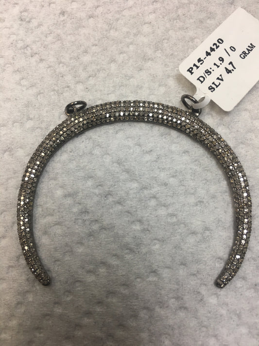 Moon Shape Diamond Pendant .925 Oxidized Sterling Silver Diamond Pendant, Genuine handmade pave diamond Charm Size Approx 2.04"(51 x 42 MM)