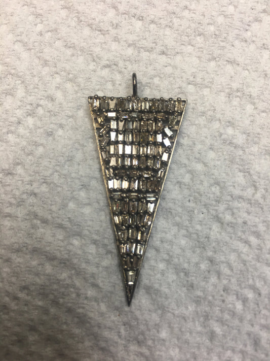 Triangle Shape BaguettebDiamond Pendant .925 Oxidized Sterling Silver Diamond Pendant