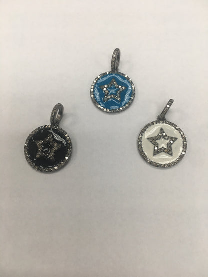 Round Disk On Star Shape Diamond Pendant