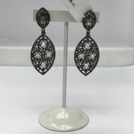 Silver Diamond Earring .925 Oxidized Sterling Silver Diamond Earring, Genuine handmade pave diamond Earring.