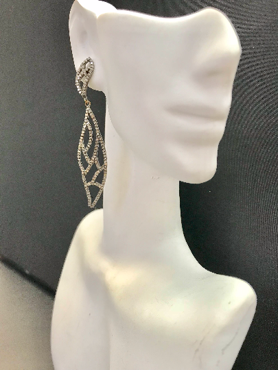 Diamond Art Deco Diamond Earring, Pave Diamond Earring,Pave Art Deco Earring, Appx 62 x 12mm. Sterling Silver