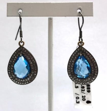 Blue Topaz cut Pear Shape Diamond Earrings