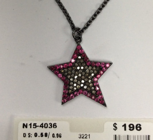 Star 5point Diamond and Ruby Pendant