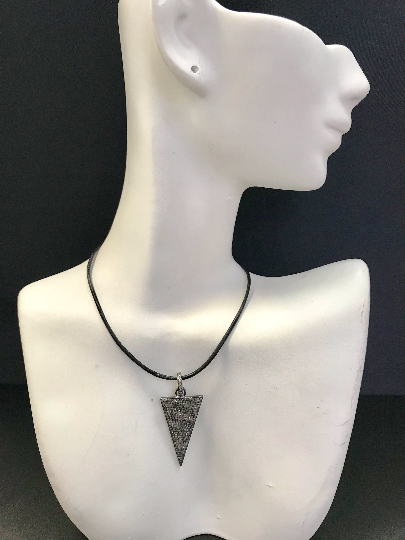 Triangle Diamond Necklace 18" .925 Oxidized Sterling Silver Diamond NECKLACE, Genuine handmade pave diamond NECKLACE Size Approx 1.28"(17 x 32 MM)
