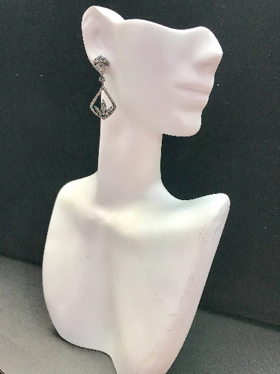 Diamond  Art Deco Diamond Earring, Pave Diamond Earring, Pave Art Deco Earring, Appx 42 x 16mm. Sterling Silver