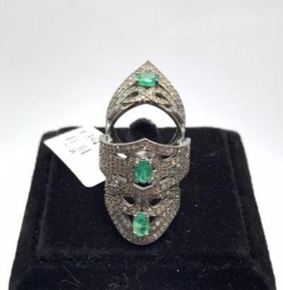 Diamond and Emerald Tunnel Knuckle Ring