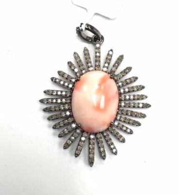 Pink Coral studed with Diamond hand crafted over Sterling silver