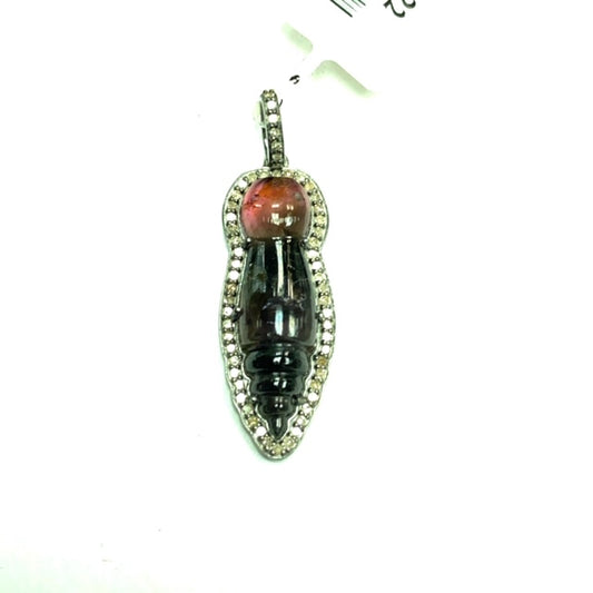 Tourmaline Carvings and Diamond Pendant