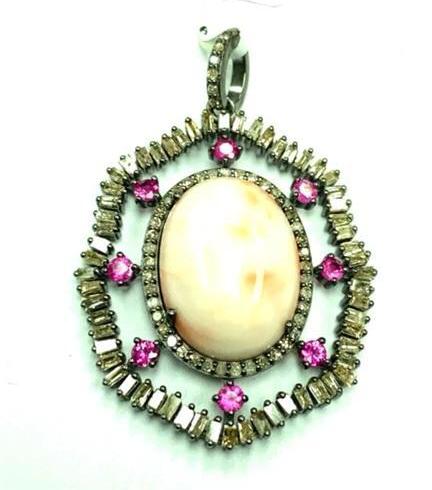 Pink Coral and Ruby studed with Diamond hand crafted over Sterling silver