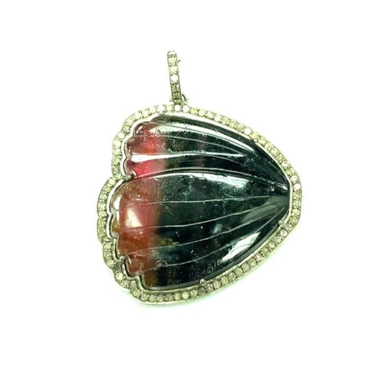 Tourmaline Watermelon and Diamond Pendant